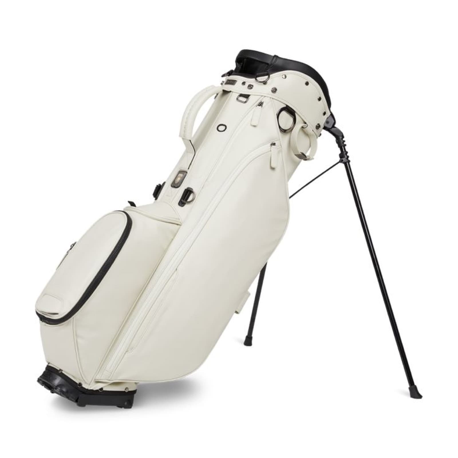 A cream stand bag with its legs out