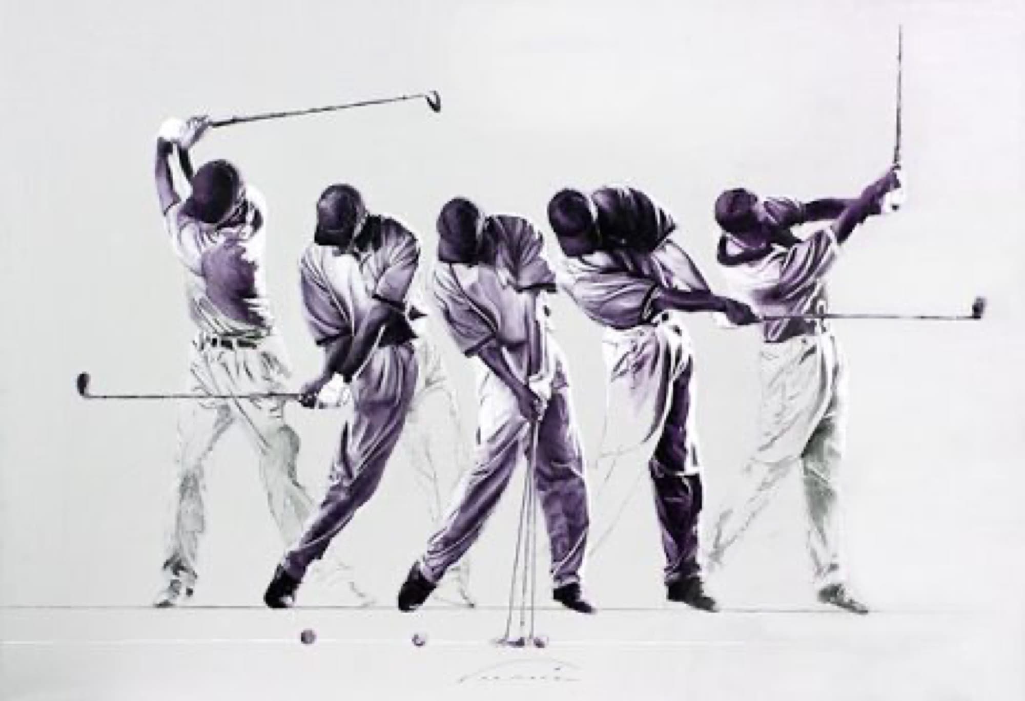 A painted sequence of a full golf swing
